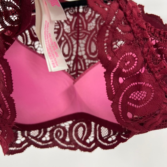 Victoria's Secret PINK Racerback Lace Lined Push Up Bra Bralette Comfort Medium - Picture 7 of 9